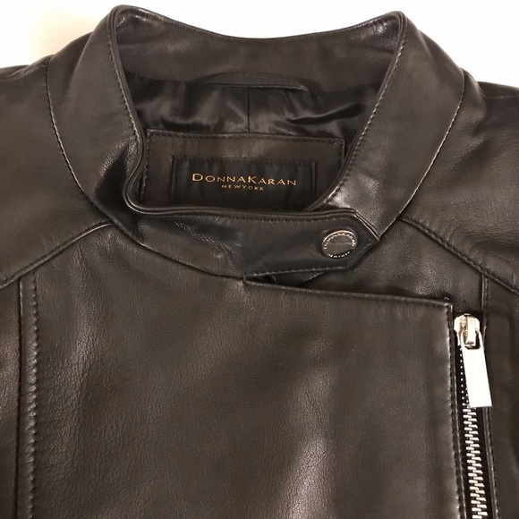 Authentic Donna Karan New York Leather Moto Jacket Black Large - Picture 4 of 16